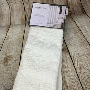 Matelasse Medallion Fabric Shower Curtain, Cream/White, New